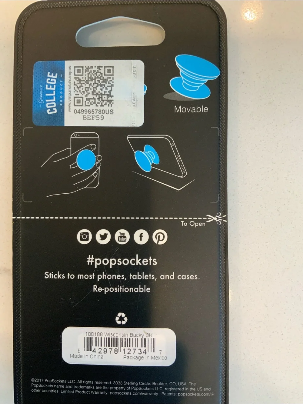 PopSockets Phone Grip & Stand — Red Bucky Badger  Wisconsin